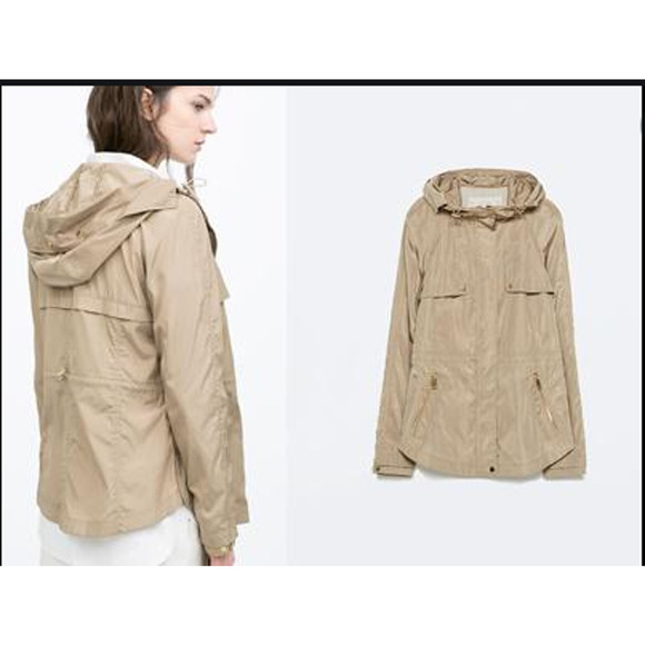 Zara Basic Kurtka Parka Hooded Jacket Tan Sm - Picture 1 of 3